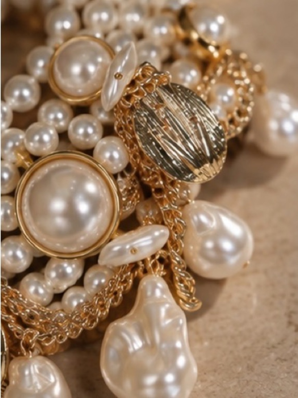 Baroque Pearl Couture Bracelet with Gold Charms - Picture 3 of 4